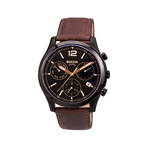 Boccia Titanium Black Face Brown Band Chronograph - 3757-02